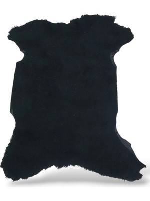 Ottoman Pouffe Hakiki Gerçek Koyun Derisi ''özel Ipek Serisi'' Siyah Post Halı 76X83CM