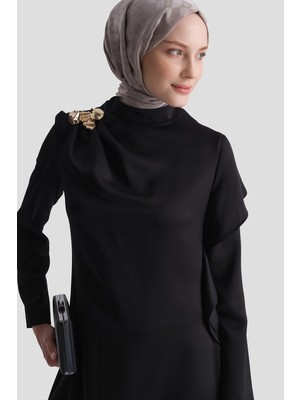 Armine Taşlı Şık Elbise Siyah