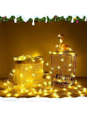 5 Metre LED Işıklı 28'li Kar Tanesi Işık Zinciri Dekoratif Pilli Aydınlatma Ev Dekorasyonu Süsleme Salon Oda Merdiven Balkon Süslemeleri Için Yılbaşı Eğlence Doğum Günlerine Özel Aydınlatma