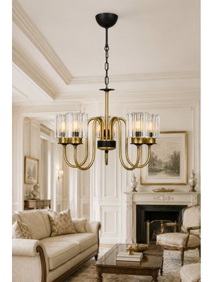 Esslight Renne 5’li Eskitme Kristal Taşlı Salon Mutfak Yatak Odası Avizesi