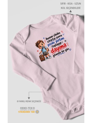 Morivo Kids Anneye ve Dayıya Özel Uzun Kollu Bebek Body %100 Pamuk