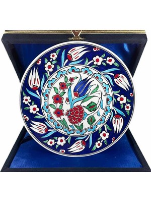 Çini Evi Iznik Çini Tabak  Nar Çiçeği ve Lale Bahçesi Desenli 18 cm