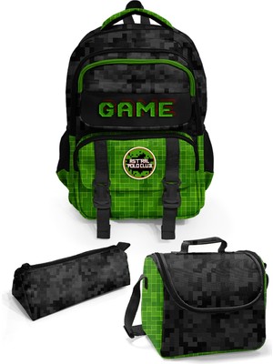 Astral Polo Club Game Craft Desenli Beş Bölmeli 3'lü Okul Çanta Seti 04593