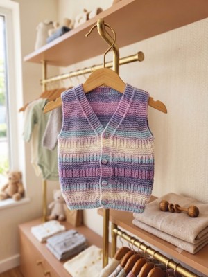 Erca Home Tekstil Ürünleri El Örgüsü Cotton Ip Kız Yelek 1/ 2 Yaş  %100 Cotton  Kaliteli Ip