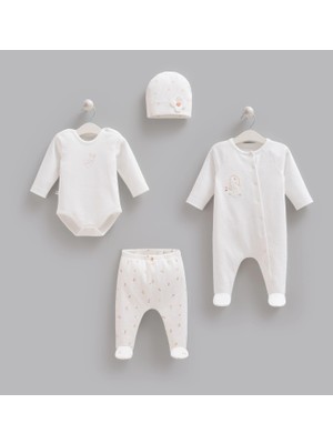 Caramell %100 Pamuk 4lü Tulumlu Rose Set Ekru
