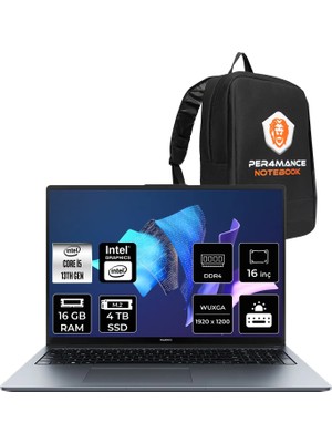 Huawei Matebook D16 Core I5 13420H 16GB Ram 4tb SSD 16" Fhd+ Freedos 53014QHRP305 Notebook + Per4 Çanta