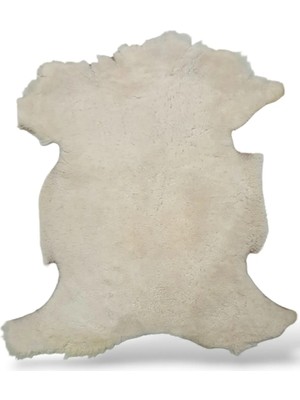 Ottoman Pouffe Hakiki Gerçek Deri Koyun Postu Posteki Krem 55X70CM