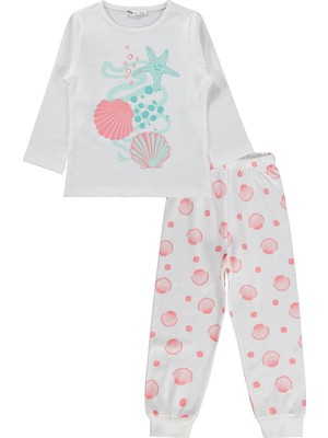 Civil Girls Deniz Kabuğu Desenli 2-5 Yaş Pijama Takımı - Kırık Beyaz