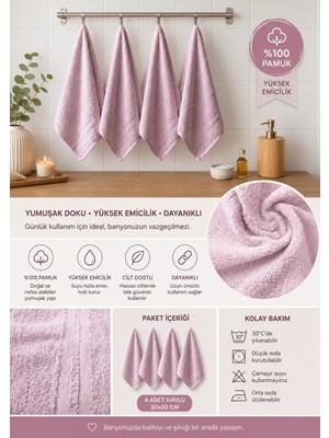 Ege Cotton  4 adet El Havlusu Seti %100 PAMUK30X30 cm – Mutfak & Banyo Kullanımı
