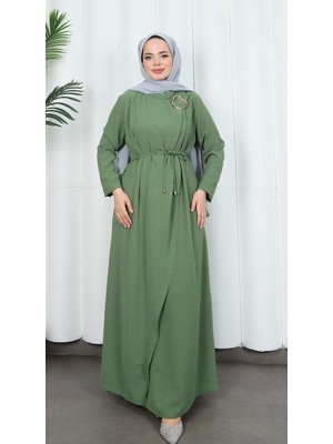 Toka Detaylı Bağlamalı Ayrobin Elbise Haki   HNT85921