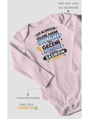 Morivo Kids Sen Alışmışsın Öğlene Yazılı Uzun Kollu Bebek Body %100 Pamuk