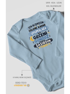 Morivo Kids Sen Alışmışsın Öğlene Yazılı Uzun Kollu Bebek Body %100 Pamuk