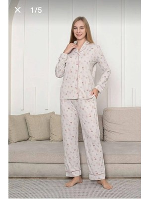 Alimer Gömlek Yaka Önden Düğmeli Likralı Viskon Uzun Kollu Kadın Pijama Takımı 2868