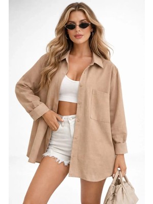 Rouge Basic Oversize Keten Dokulu %100 Pamuk Salaş Gömlek
