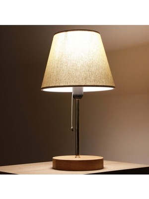 AyrStore Bohhem North Home Ahşap Ayaklı Abajur Kumaş Başlık Krem Bej