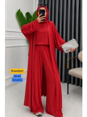 Balenbi Kadın Penye Uzun Hırka Bluz Geniş Paça Pantolon Abaya Takım 1217
