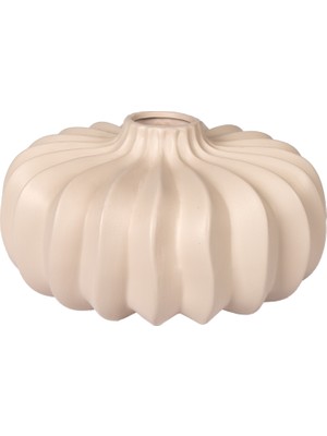Herdekora Dekoratif Seramik Vazo Soho Yassı Krem 22X12 Cm.