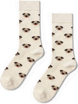 Carnaval Socks Pug Köpek Desenli Krem Unisex Soket Çorap