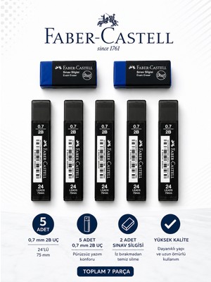 Danacı Kırtasiye 0,7 Uç 5 Adet Orta Boy Sınav Silgisi 2 Adet Faber-Castell Set