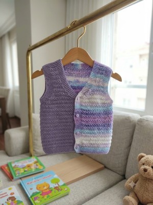 Erca Home Tekstil Ürünleri El Örgüsü Kaliteli  Cotton Ip Kız Yelek 4 /5 Yaş Kız Çocuk Yelek