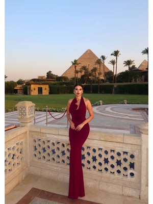 Esra Helvacı Halter Yaka Organze Çiçekli Elbise E.h Collection