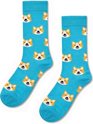 Carnaval Socks Sevimli Tilki Desenli Turkuaz Unisex Soket Çorap