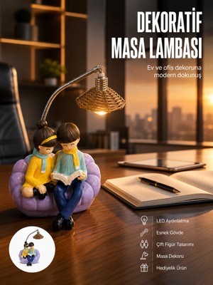 Tech Butiq Romantik Çift Temalı Dekoratif Masa Lambası Yumuşak LED Işık