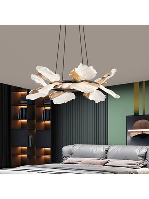 Apliqa Taran 50'lik Siyah Gold Çiçek Desenli 60 Watt Yuvarlak Modern Salon LED Avize