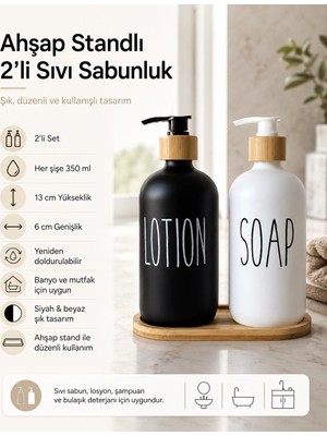 PratikBir Ahşap Standlı 2'li Sıvı Sabunluk