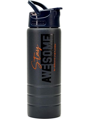 Paslanmaz 304 Çelik Matara Pipetli Motivasyon Matarası Suluğu 304 Çelik Suluk Füme 750 ml 1156