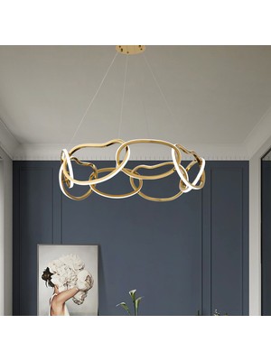 Apliqa Quon 8'li Gold 150 Watt Yuvarlak Modern Sarkıt Salon LED Avize