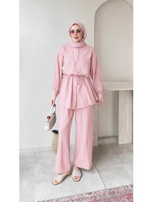 Miraydin Butik Kadın Belden Bağlamalı Tunik Pantolon Takım M6034 - Pembe