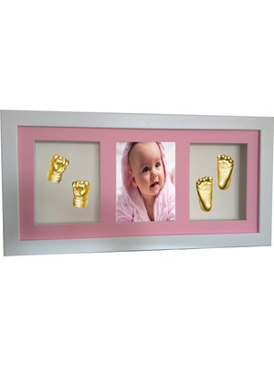 AyrStore Küçük Izler Aljinat ile Beyaz Çerçeveli Resimli 3 Bölmeli, 3 Boyutlu Bebek 2 El-2 Ayak Izi H