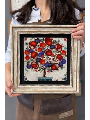 AyrStore Oscar Stone Decor Çerçeveli Tablo Taş Duvar Dekoru 30 x 30 cm Nar Ağacı/bereket Temsili