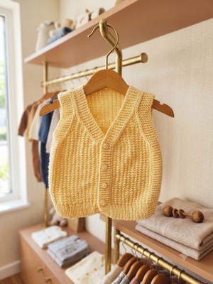 Erca Home Tekstil Ürünleri El Örgüsü Cotton Ip Sarı 6-12  Ay Unısex Yelek Kaliteli %100 Cotton Ip