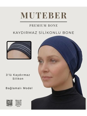 Muteber Bone Kaydırmaz Silikonlu Bone - Önü Çift Kat - Bağlamalı Model - Rahat Iç Bone
