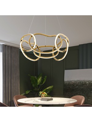 Apliqa Quon 6'lı Gold 110 Watt Yuvarlak Modern Sarkıt Salon LED Avize
