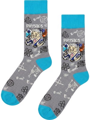 Carnaval Socks Einstein Fizik Formülleri Desenli Gri Mavi Unisex Soket Çorap