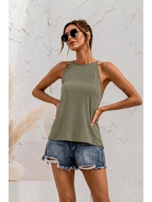 Defy Moda Kadın Sırtı Damla Detay Kolsuz Atlet Bluz