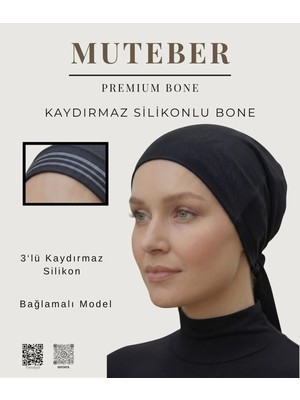 Muteber Bone Kaydırmaz Silikonlu Bone - Önü Çift Kat - Bağlamalı Model - Rahat Iç Bone