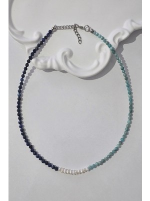 c-bhadu naturel Sertifikalı Gerçek Inci, 3 mm Amazonit, Lapis Lazuli Doğaltaş Kolye