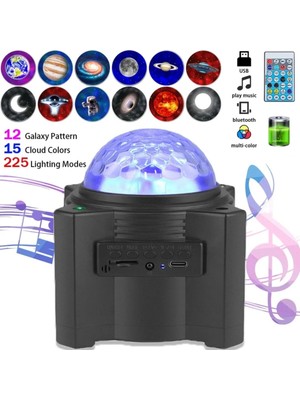 Tastech 12 Uzay Desenli 15 Bulut Led'li Projeksiyon Lambası, Dahili Müzik Çalar, LED Gökyüzü Gece Lambası, Bluetooth Hoparlör Projeksiyon Lambası, Uzaktan Kumanda, USB Sahne Yıldız Projeksiyon Lambası