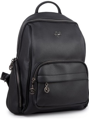 Nas Bag Kadın Çok Cepli Sırt Çantası (En :30CM x Boy:34) Siyah Silan