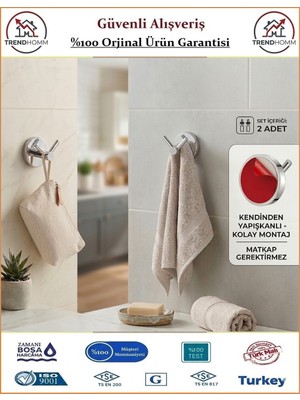 Trendhomm İkili PVC Mutfak Banyo Havlu Askılığı - Yapışkanlı - 2 Adet