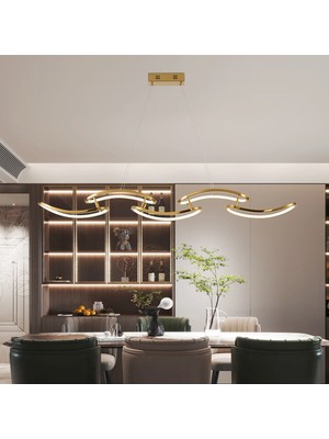 Apliqa Quon 5'li Gold 100 Watt Sıralı Yemek Masası Üstü Modern Sarkıt Salon LED Avize