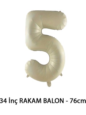 Lotus Party Krem Renk 5 Rakam Folyo Balon - Krem Rakam Balon 5 Yaş - 76 cm