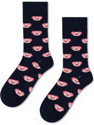 Carnaval Socks Sevimli Domuz Desenli Lacivert Unisex Soket Çorap