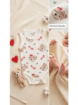 Fiyonk Bebe 'sevimli Ayıcık' Desenli %100 Pamuk Askılı Body Zıbın
