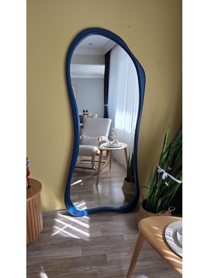 Uğurlu Ayna 180X80 cm Asimetrik Boy Aynası - Lacivert Ahşap Görünümlü Dekoratif Boy Aynası