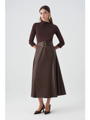 Örme Garnili Midi Kloş Elbise EL-4422